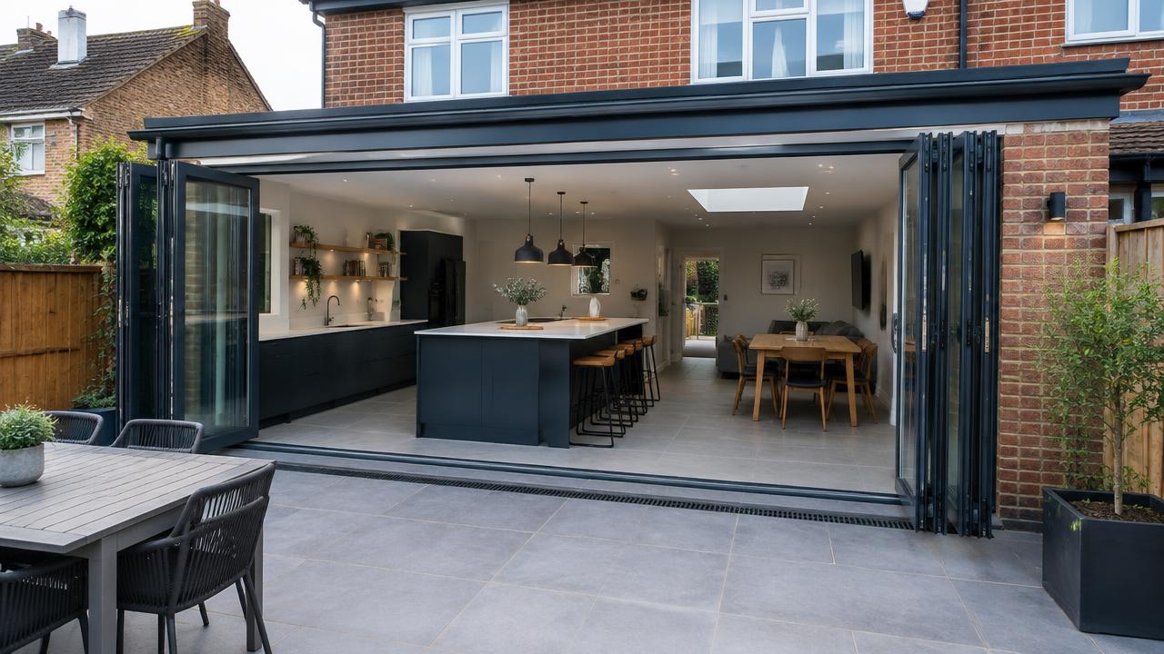 Rear kitchen extension with bi-fold doors onto a patio